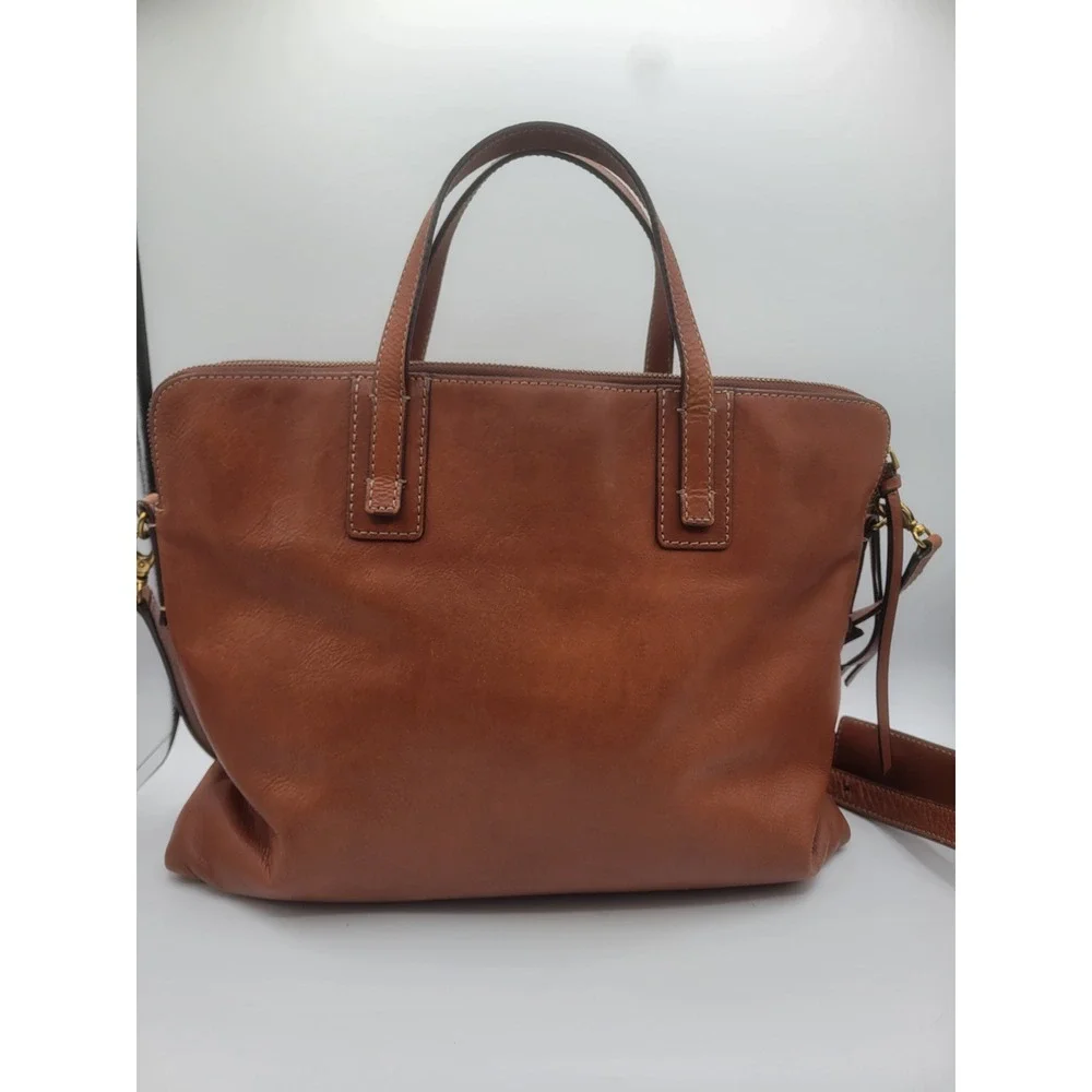 Fossil Rachel Satchel Brown Leather Triple Compartment Crossbody Laptop Bag
